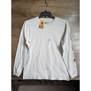 Carhartt T-Shirt Womens M Bone Beige Graphic Loose Fit Long-Sleeve Crew Neck NWT